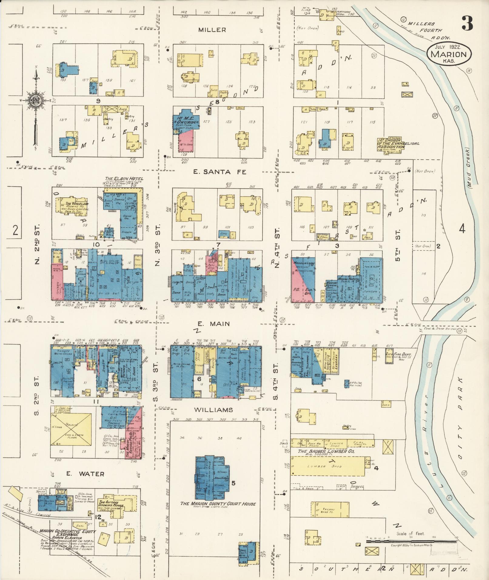 Sanborn Fire Insurance Map from Marion, Marion County, Kansas (1922), Sheet #0003 - Complete Map Set gallery image, historic Sanborn map, vintage wall art, Kansas Kansas