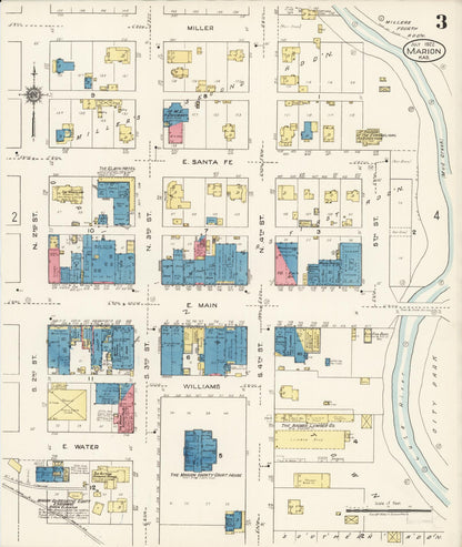 Sanborn Fire Insurance Map from Marion, Marion County, Kansas (1922), Sheet #0003 - Complete Map Set gallery image, historic Sanborn map, vintage wall art, Kansas Kansas