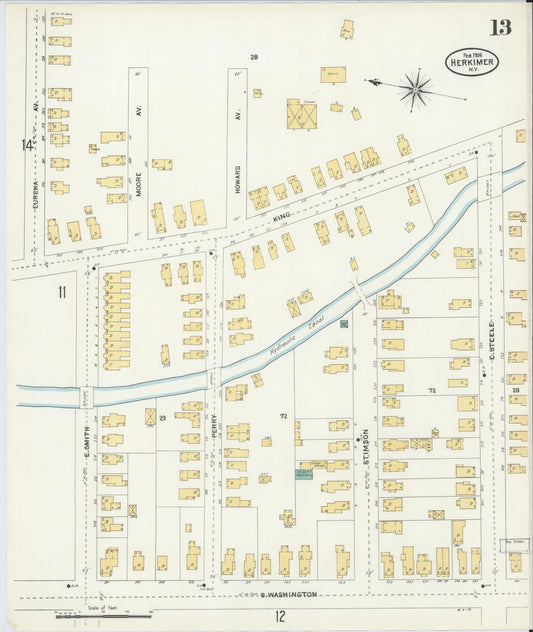 Sanborn Fire Insurance Map from Herkimer, Herkimer County, New York (1906), Sheet #0013 - Historic Sanborn Fire Insurance Map Print, vintage old map wall art, antique decor, genealogy gift, New York New York map