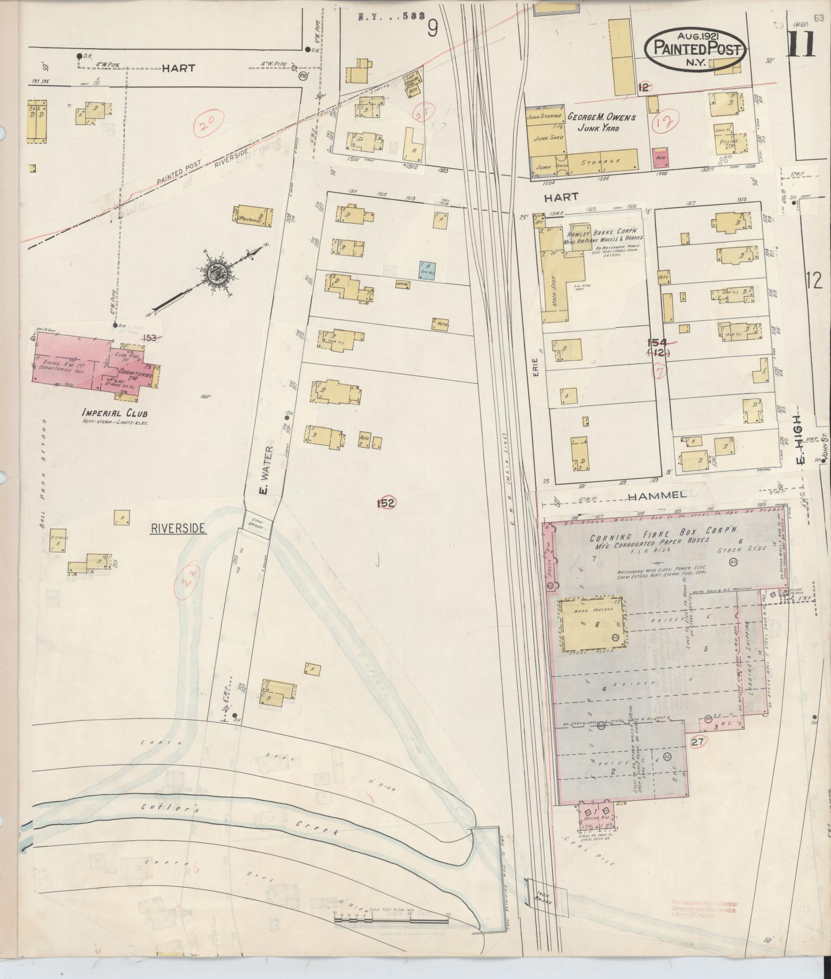 Sanborn Fire Insurance Map from Painted Post, Steuben County, New York (1943), Sheet #0011 - Complete Map Set gallery image, historic Sanborn map, vintage wall art, New York New York