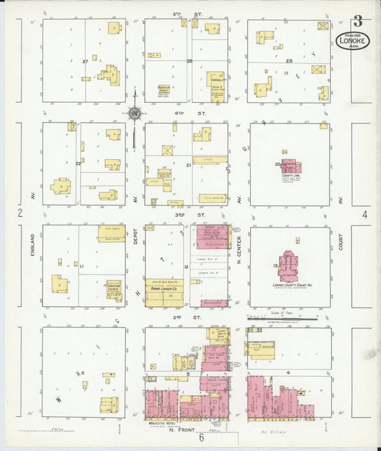 Sanborn Fire Insurance Map from Lonoke, Lonoke County, Arkansas (1919), Sheet #0003 - Historic Sanborn Fire Insurance Map Print, vintage old map wall art, antique decor, genealogy gift, Arkansas Arkansas map