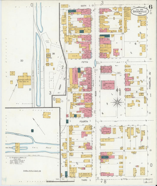 Sanborn Fire Insurance Map from Brookville, Franklin County, Indiana (1906), Sheet #0006 - Historic Sanborn Fire Insurance Map Print, vintage old map wall art, antique decor, genealogy gift, Indiana Indiana map