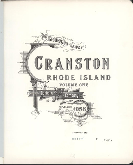 Sanborn Fire Insurance Map from Cranston, Providence County, Rhode Island (1956), Sheet #0001 - Historic Sanborn Fire Insurance Map Print, vintage old map wall art, antique decor, genealogy gift, Rhode Island Rhode Island map