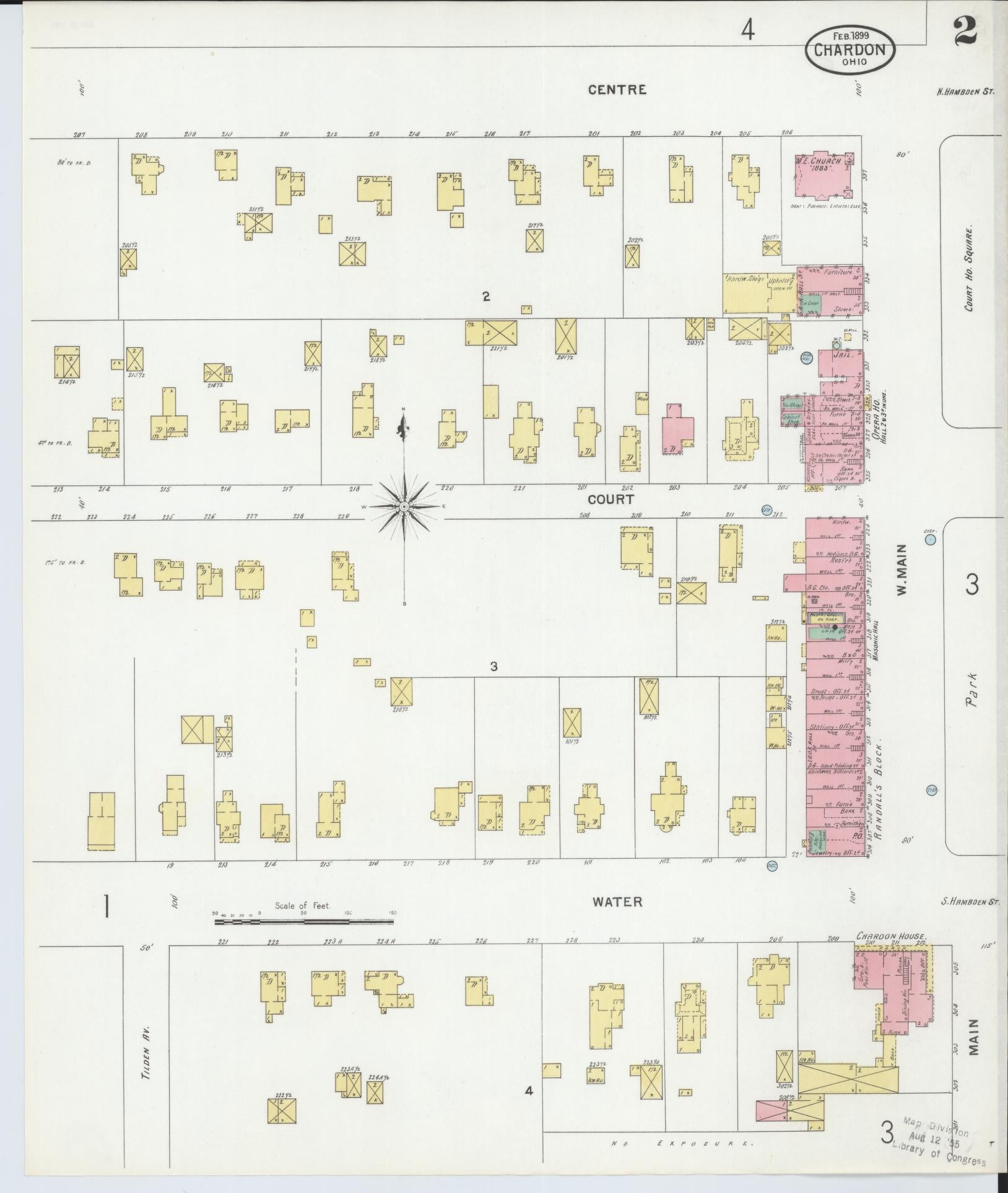 Sanborn Fire Insurance Map from Chardon, Geauga County, Ohio (1899), Sheet #0002 - Historic Sanborn Fire Insurance Map Print, vintage old map wall art, antique decor, genealogy gift, Ohio Ohio map