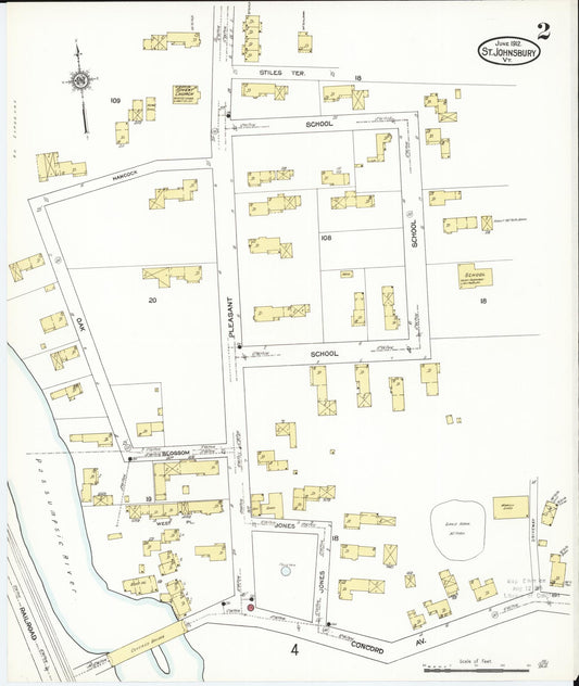 Sanborn Fire Insurance Map from Saint Johnsbury, Caledonia County, Vermont (1912), Sheet #0002 - Historic Sanborn Fire Insurance Map Print, vintage old map wall art, antique decor, genealogy gift, Vermont Vermont map