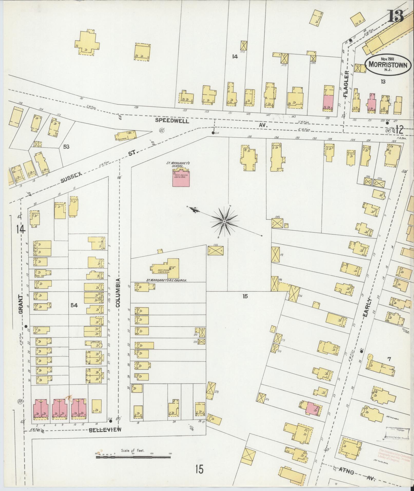 Sanborn Fire Insurance Map from Morristown, Morris County, New Jersey (1901), Sheet #0013 - Complete Map Set gallery image, historic Sanborn map, vintage wall art, New Jersey New Jersey