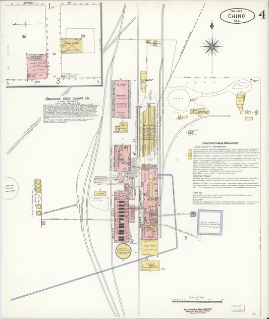 Sanborn Fire Insurance Map from Chino, San Bernardino County, California (1907), Sheet #0004 - Historic Sanborn Fire Insurance Map Print, vintage old map wall art, antique decor, genealogy gift, California California map