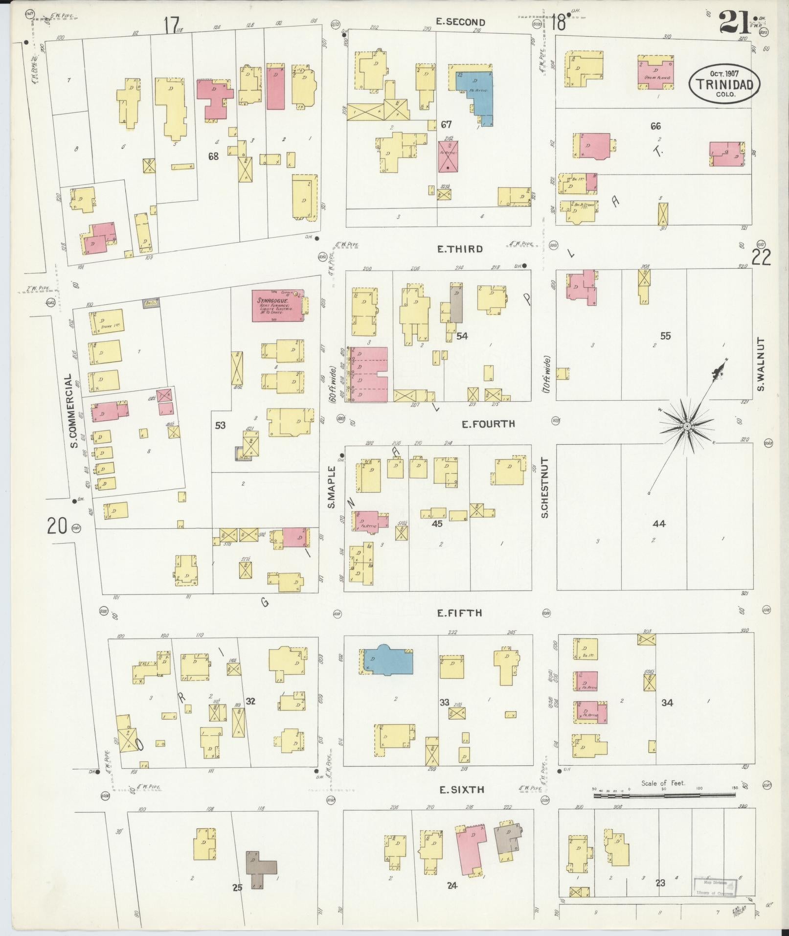 Sanborn Fire Insurance Map from Trinidad, Las Animas County, Colorado (1907), Sheet #0021 - Historic Sanborn Fire Insurance Map Print, vintage old map wall art, antique decor, genealogy gift, Colorado Colorado map