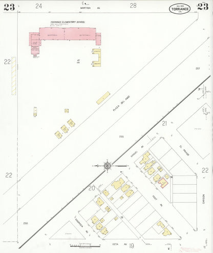 Sanborn Fire Insurance Map from Torrance, Los Angeles County, California (1929), Sheet #0023 - Complete Map Set gallery image, historic Sanborn map, vintage wall art, California California