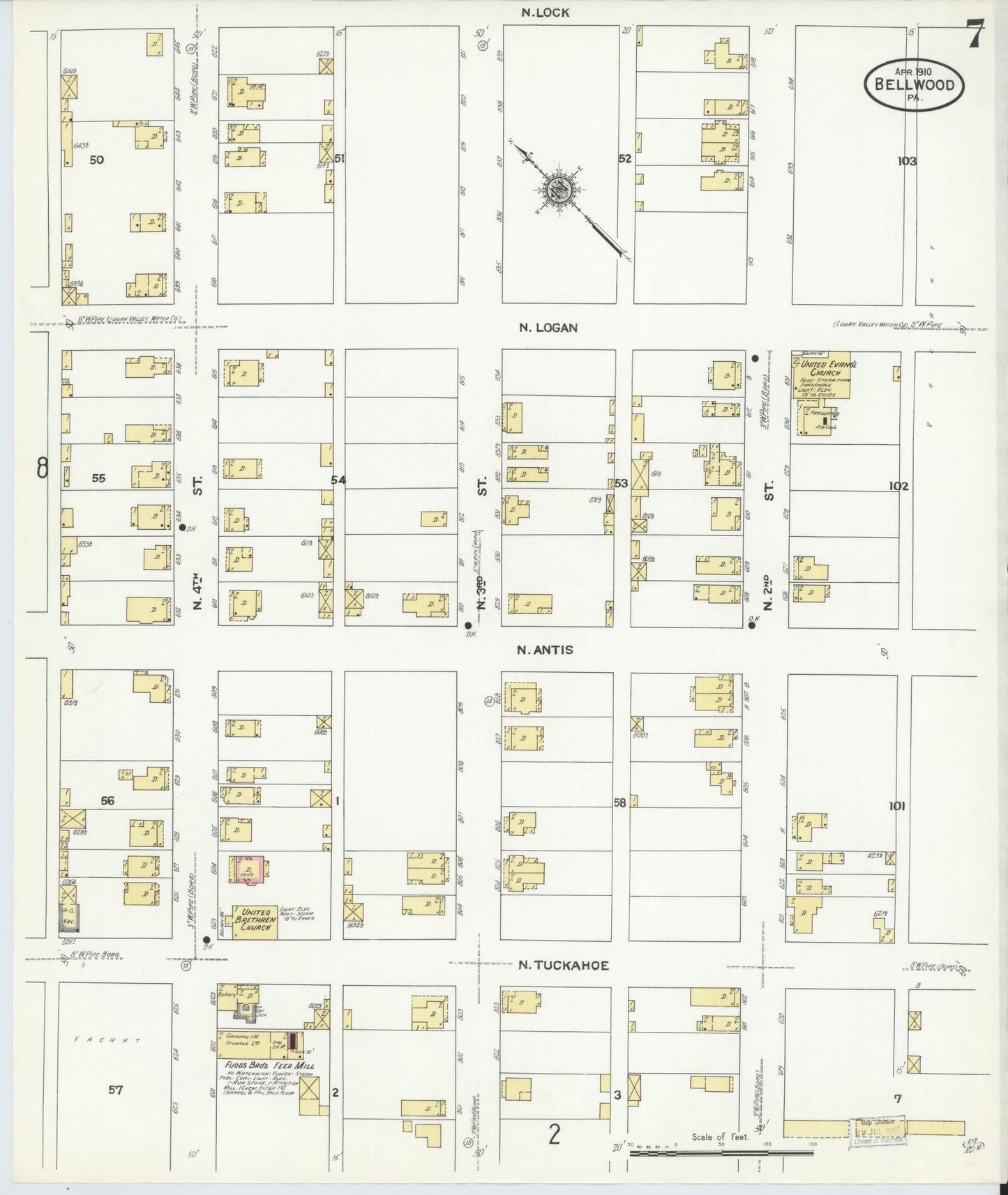 Sanborn Fire Insurance Map from Bellwood, Blair County, Pennsylvania (1910), Sheet #0007 - Historic Sanborn Fire Insurance Map Print, vintage old map wall art, antique decor, genealogy gift, Pennsylvania Pennsylvania map