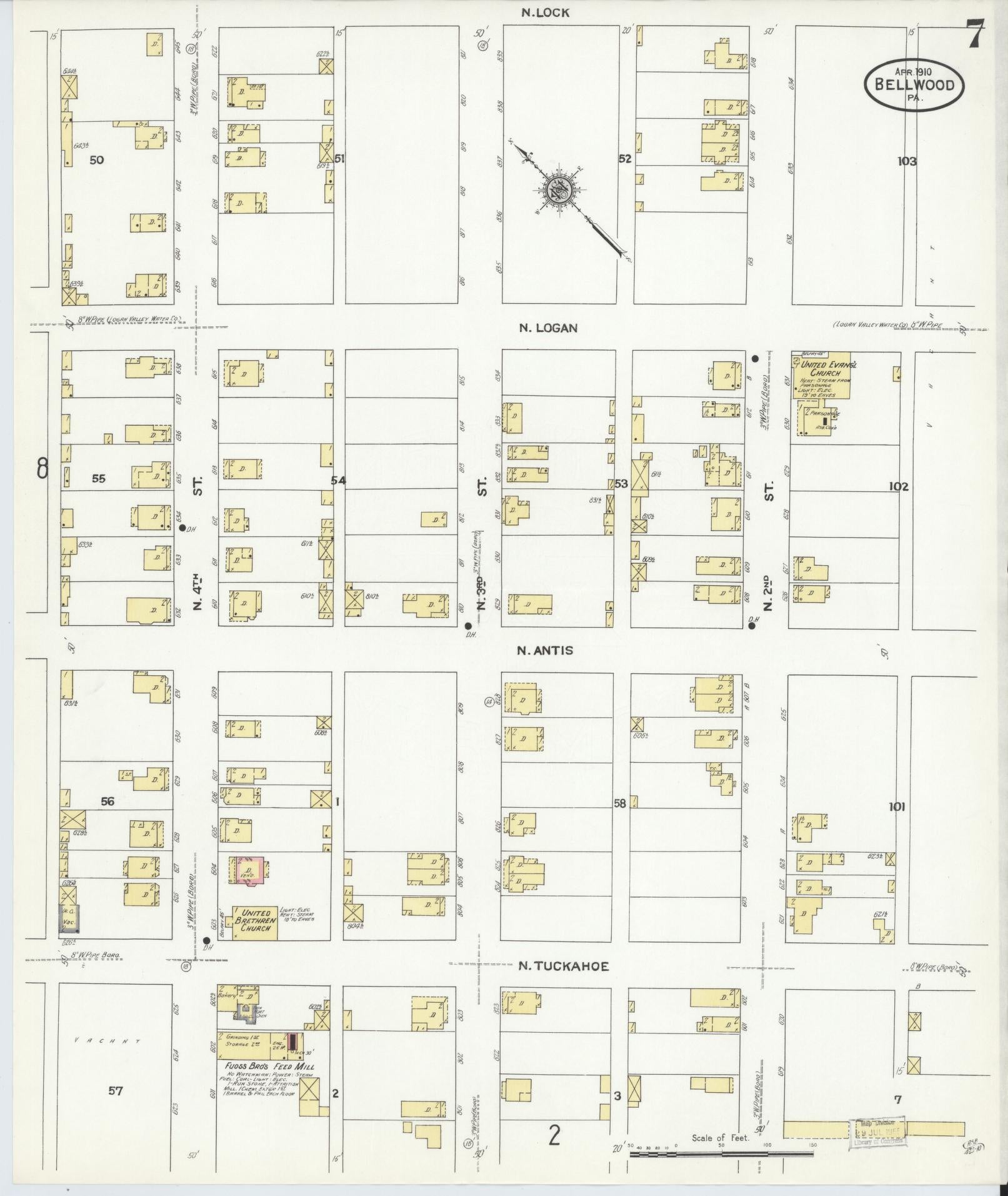 Sanborn Fire Insurance Map from Bellwood, Blair County, Pennsylvania (1910), Sheet #0007 - Historic Sanborn Fire Insurance Map Print, vintage old map wall art, antique decor, genealogy gift, Pennsylvania Pennsylvania map