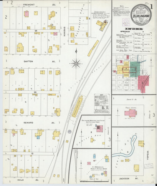Sanborn Fire Insurance Map from Burlingame, Osage County, Kansas (1905), Sheet #0001 - Historic Sanborn Fire Insurance Map Print, vintage old map wall art, antique decor, genealogy gift, Kansas Kansas map