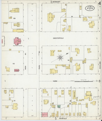 Sanborn Fire Insurance Map from Aiken, Aiken County, South Carolina (1899), Sheet #0004 - Complete Map Set gallery image, historic Sanborn map, vintage wall art, South Carolina South Carolina