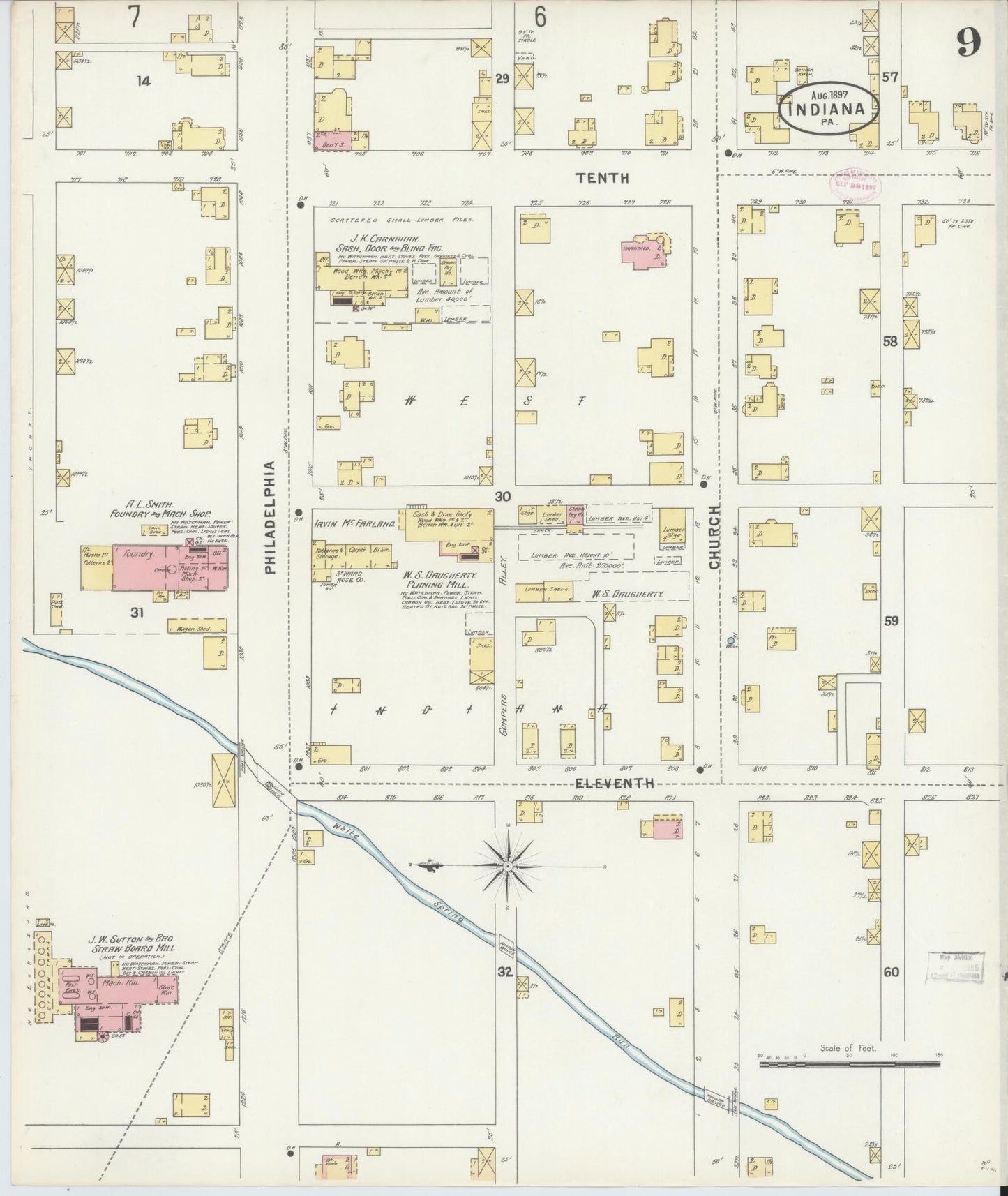 Sanborn Fire Insurance Map from Indiana, Indiana County, Pennsylvania (1888), Sheet #0009 - Historic Sanborn Fire Insurance Map Print, vintage old map wall art, antique decor, genealogy gift, Sanborn Fire Insurance Map from Indiana Indiana map
