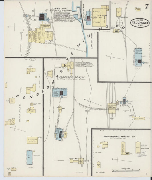 Sanborn Fire Insurance Map from Red Jacket, Houghton County, Michigan (1888), Sheet #0007 - Historic Sanborn Fire Insurance Map Print, vintage old map wall art, antique decor, genealogy gift, Michigan Michigan map