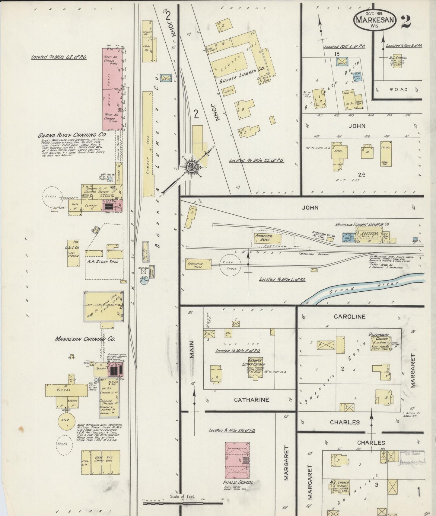 Sanborn Fire Insurance Map from Markesan, Green Lake County, Wisconsin (1914), Sheet #0002 - Historic Sanborn Fire Insurance Map Print, vintage old map wall art, antique decor, genealogy gift, Wisconsin Wisconsin map