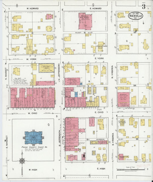 Sanborn Fire Insurance Map from Rockville, Parke County, Indiana (1921), Sheet #0003 - Historic Sanborn Fire Insurance Map Print, vintage old map wall art, antique decor, genealogy gift, Indiana Indiana map