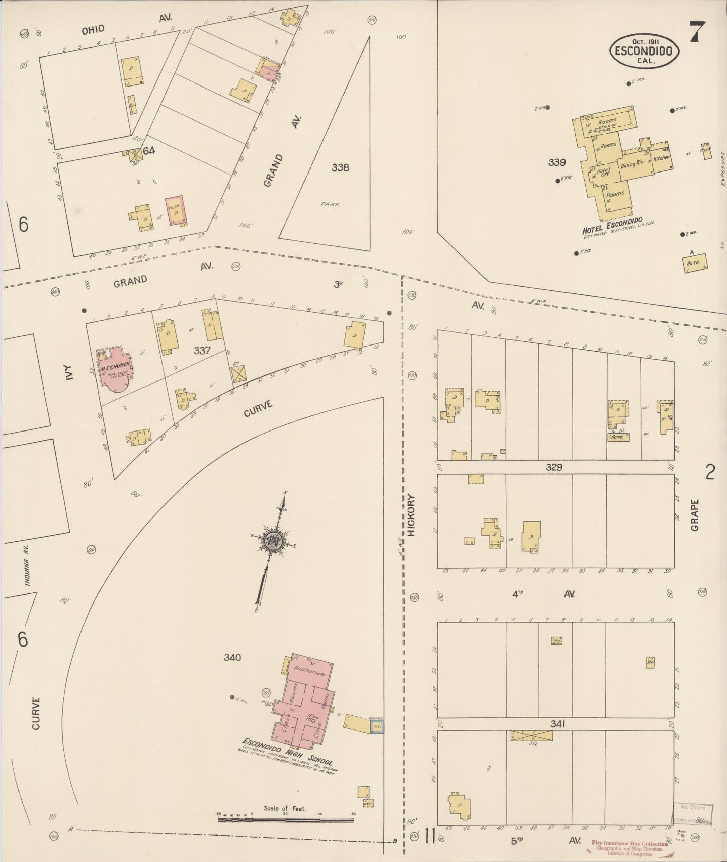 Sanborn Fire Insurance Map from Escondido, San Diego County, California (1911), Sheet #0007 - Historic Sanborn Fire Insurance Map Print, vintage old map wall art, antique decor, genealogy gift, California California map