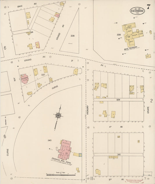 Sanborn Fire Insurance Map from Escondido, San Diego County, California (1911), Sheet #0007 - Historic Sanborn Fire Insurance Map Print, vintage old map wall art, antique decor, genealogy gift, California California map