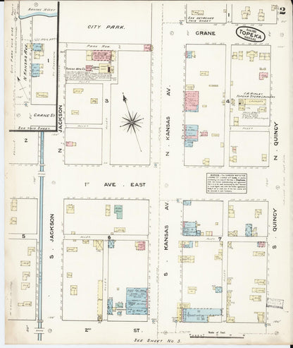 Sanborn Fire Insurance Map from Topeka, Shawnee County, Kansas (1883), Sheet #0002 - Complete Map Set gallery image, historic Sanborn map, vintage wall art, Kansas Kansas