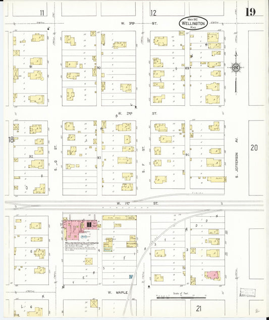 Sanborn Fire Insurance Map from Wellington, Sumner County, Kansas (1912), Sheet #0019 - Historic Sanborn Fire Insurance Map Print, vintage old map wall art, antique decor, genealogy gift, Kansas Kansas map