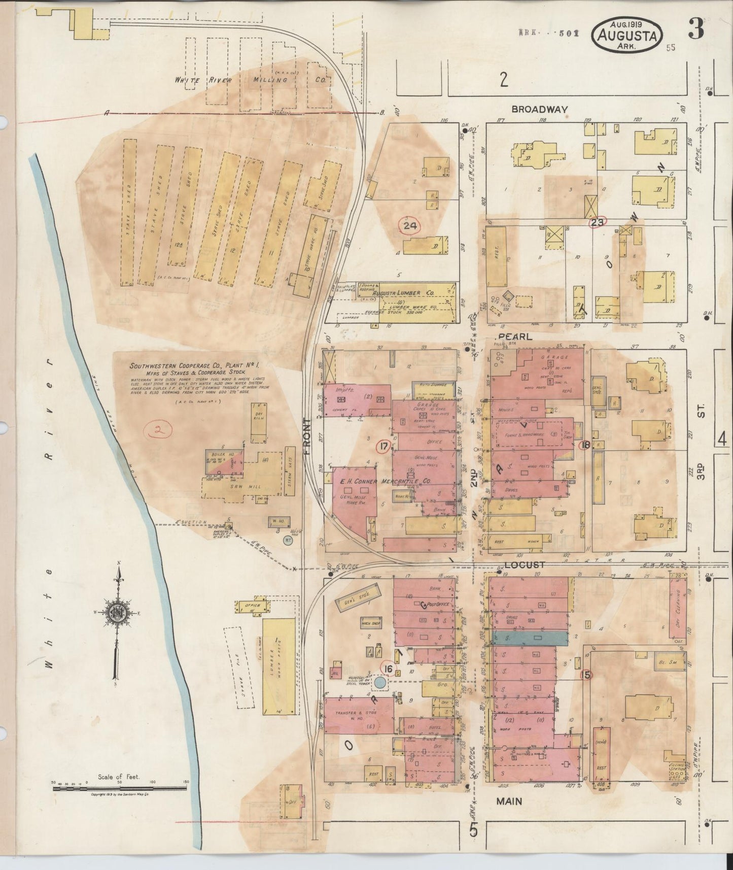 Sanborn Fire Insurance Map from Augusta, Woodruff County, Arkansas (1941), Sheet #0003 - Historic Sanborn Fire Insurance Map Print, vintage old map wall art, antique decor, genealogy gift, Arkansas Arkansas map