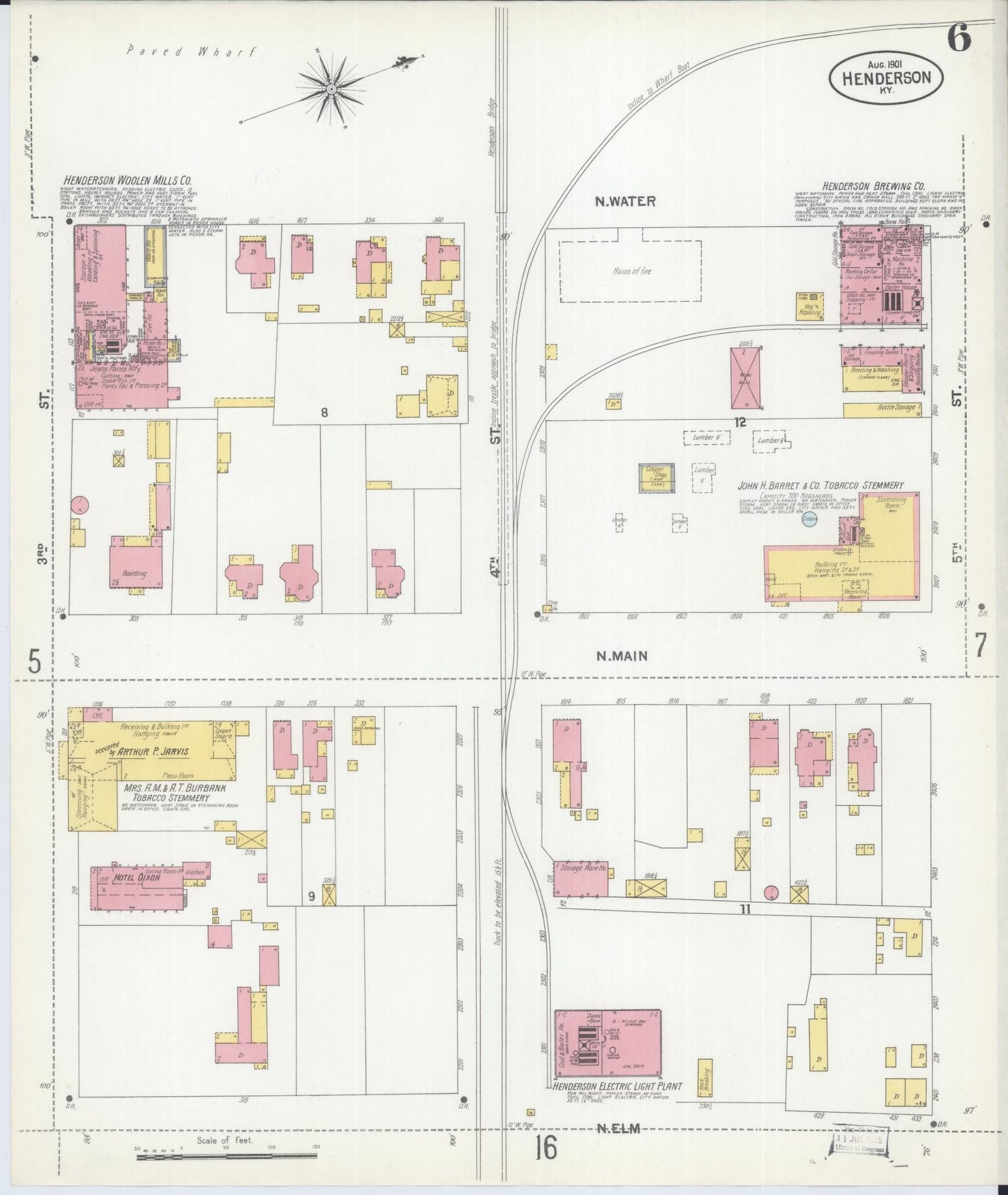 Sanborn Fire Insurance Map from Henderson, Henderson County, Kentucky (1901), Sheet #0006 - Complete Map Set gallery image, historic Sanborn map, vintage wall art, Kentucky Kentucky