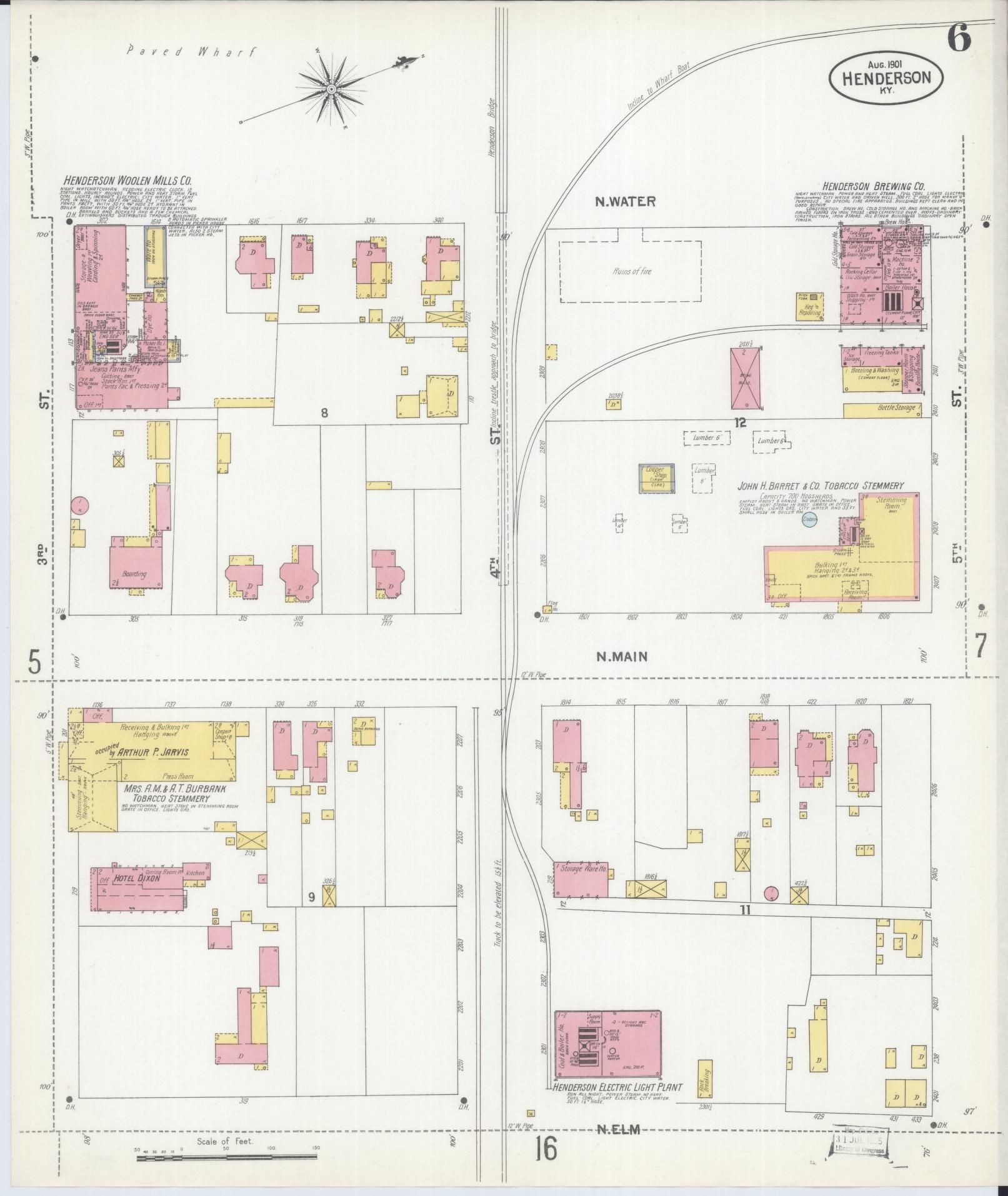Sanborn Fire Insurance Map from Henderson, Henderson County, Kentucky (1901), Sheet #0006 - Complete Map Set gallery image, historic Sanborn map, vintage wall art, Kentucky Kentucky