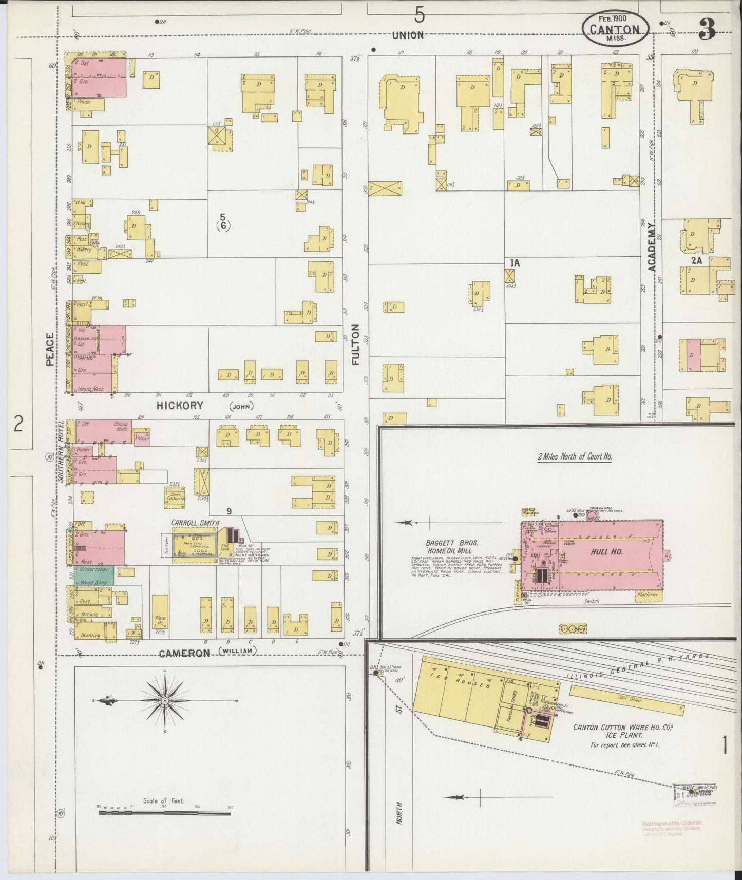 Sanborn Fire Insurance Map from Canton, Madison County, Mississippi (1900), Sheet #0003 - Complete Map Set gallery image, historic Sanborn map, vintage wall art, Mississippi Mississippi