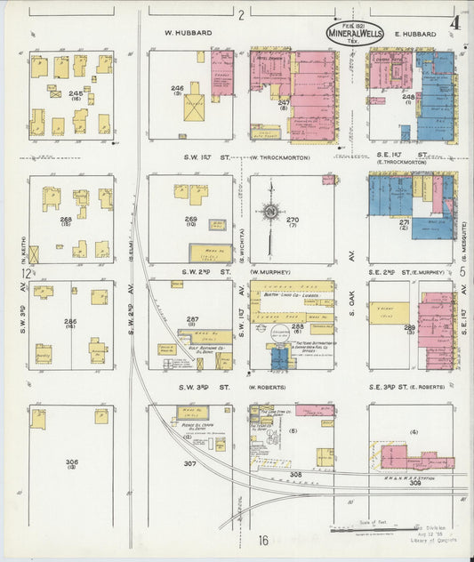 Sanborn Fire Insurance Map from Mineral Wells, Palo Pinto County, Texas (1921), Sheet #0004 - Historic Sanborn Fire Insurance Map Print, vintage old map wall art, antique decor, genealogy gift, Texas Texas map