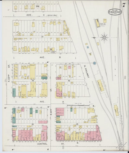 Sanborn Fire Insurance Map from Kearney, Buffalo County, Nebraska (1893), Sheet #0007 - Complete Map Set gallery image, historic Sanborn map, vintage wall art, Nebraska Nebraska