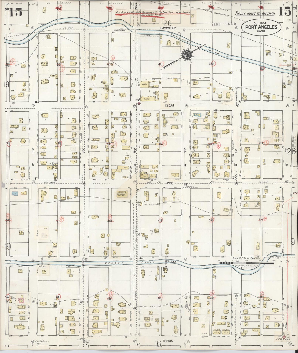 Sanborn Fire Insurance Map from Port Angeles, Clallam County, Washington (1949), Sheet #0015 - Historic Sanborn Fire Insurance Map Print, vintage old map wall art, antique decor, genealogy gift, Washington Washington map