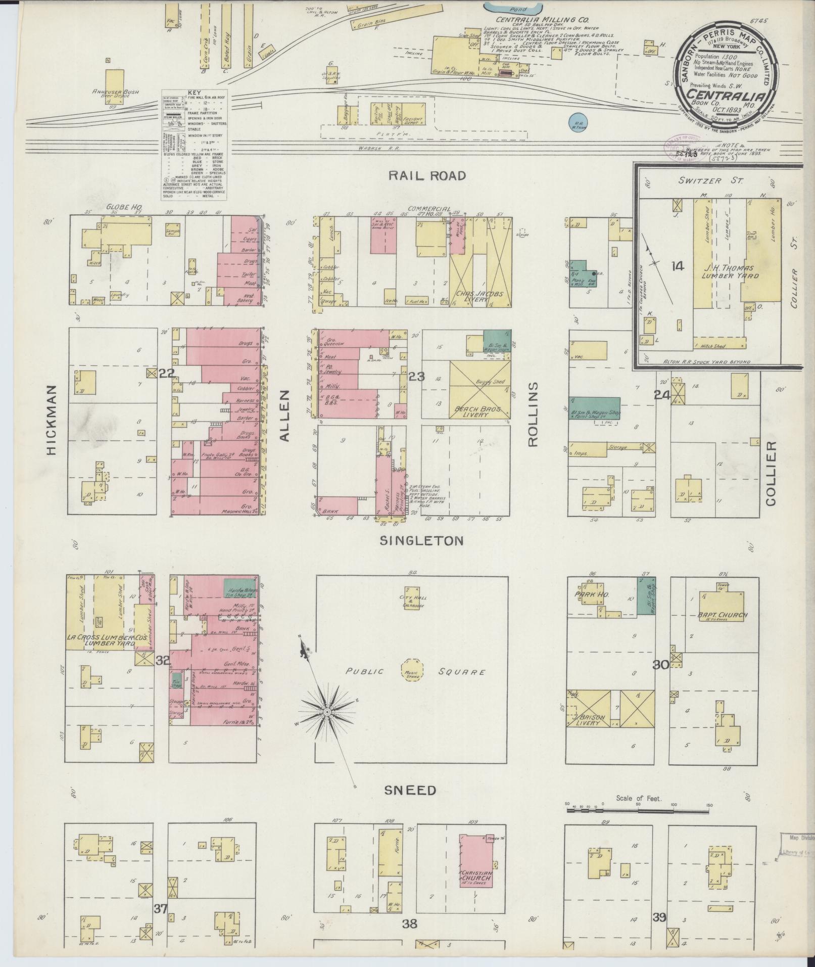 Sanborn Fire Insurance Map from Centralia, Boone County, Missouri (1893), Sheet #0001 - Historic Sanborn Fire Insurance Map Print, vintage old map wall art, antique decor, genealogy gift, Missouri Missouri map