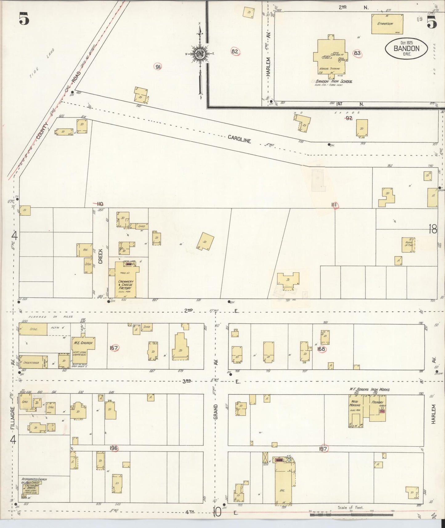 Sanborn Fire Insurance Map from Bandon, Coos County, Oregon (1931), Sheet #0005 - Complete Map Set gallery image, historic Sanborn map, vintage wall art, Oregon Oregon