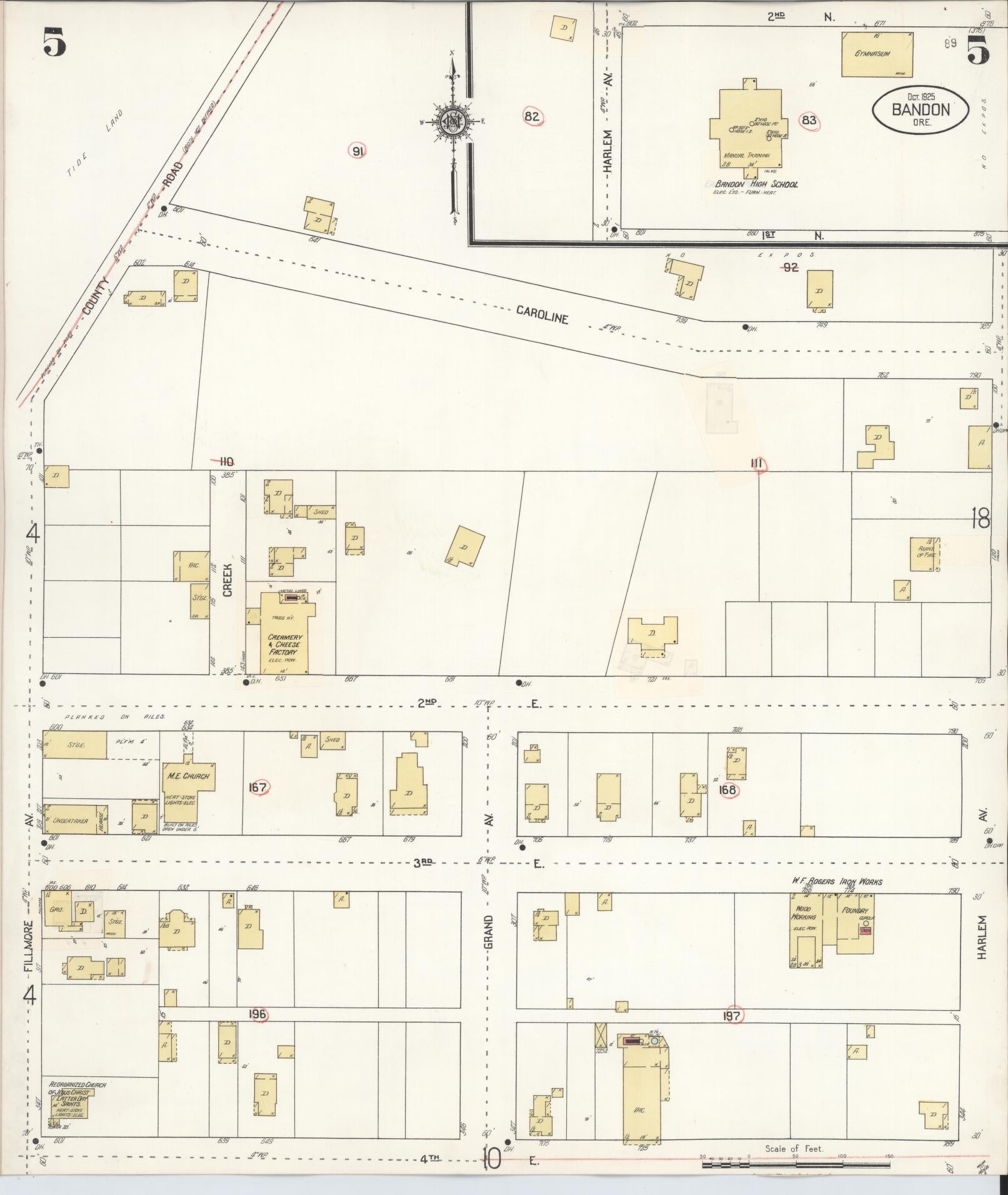 Sanborn Fire Insurance Map from Bandon, Coos County, Oregon (1931), Sheet #0005 - Complete Map Set gallery image, historic Sanborn map, vintage wall art, Oregon Oregon