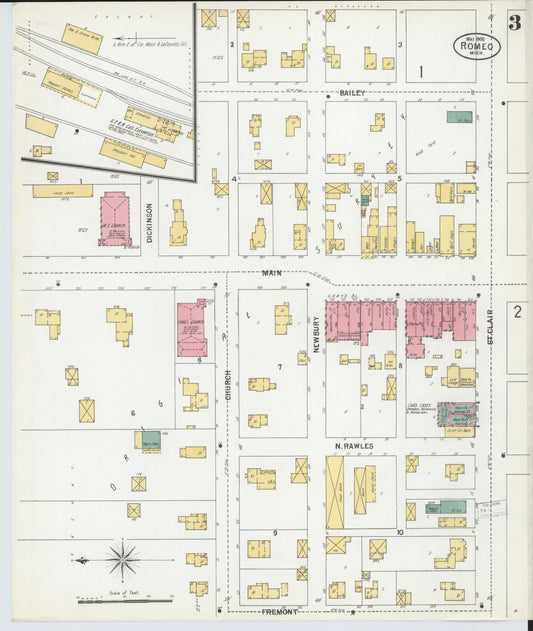 Sanborn Fire Insurance Map from Romeo, Macomb County, Michigan (1900), Sheet #0003 - Historic Sanborn Fire Insurance Map Print, vintage old map wall art, antique decor, genealogy gift, Michigan Michigan map
