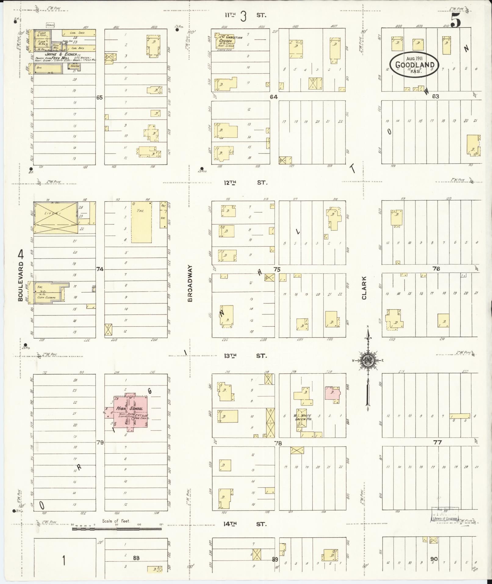 Sanborn Fire Insurance Map from Goodland, Sherman County, Kansas (1911), Sheet #0005 - Complete Map Set gallery image, historic Sanborn map, vintage wall art, Kansas Kansas