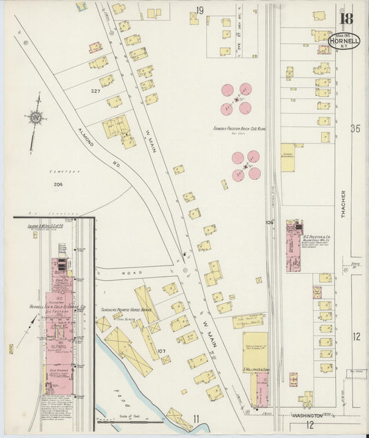 Sanborn Fire Insurance Map from Hornell, Steuben County, New York (1915), Sheet #0018 - Historic Sanborn Fire Insurance Map Print, vintage old map wall art, antique decor, genealogy gift, New York New York map