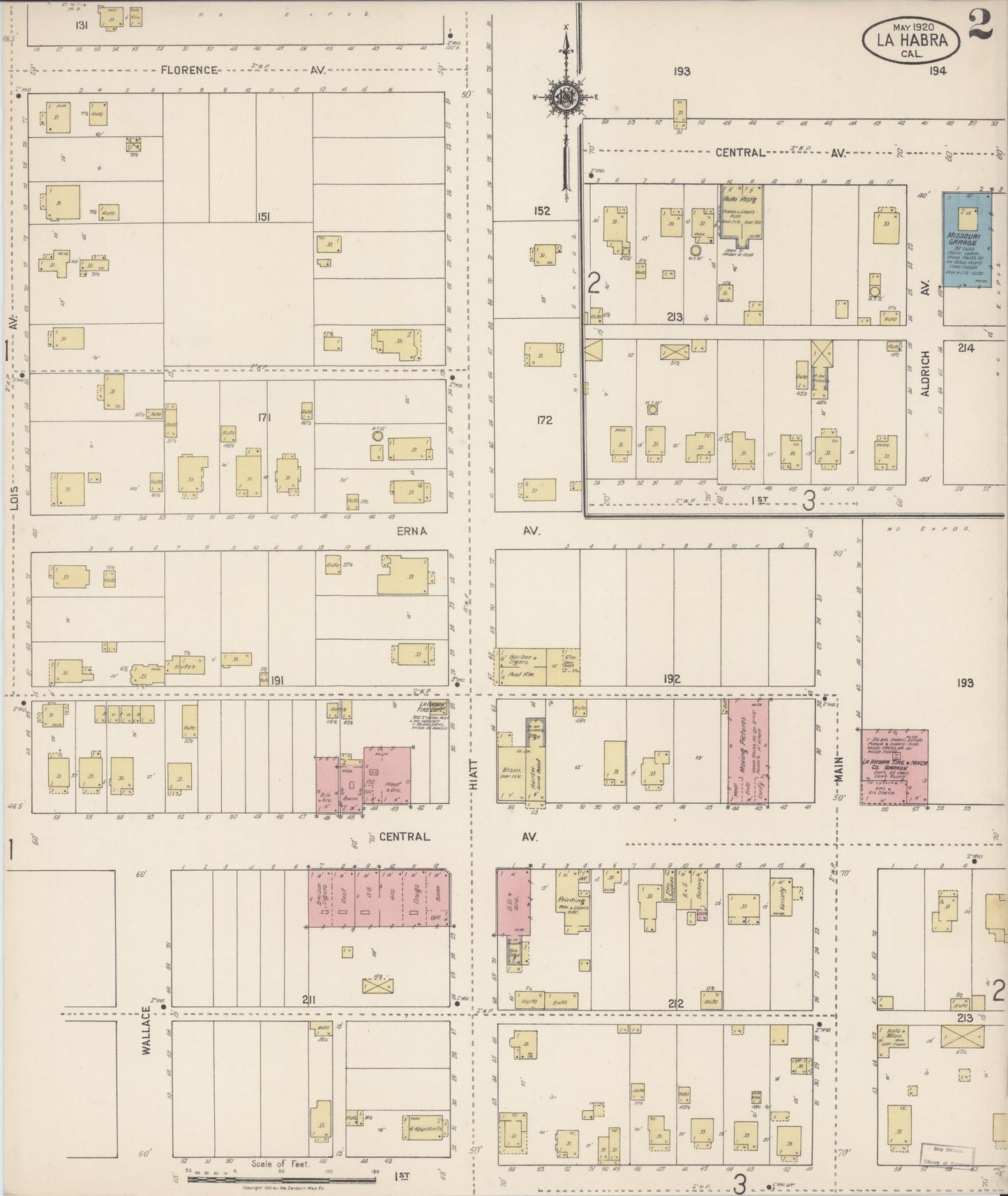 Sanborn Fire Insurance Map from La Habra, Orange County, California (1920), Sheet #0002 - Historic Sanborn Fire Insurance Map Print, vintage old map wall art, antique decor, genealogy gift, California California map