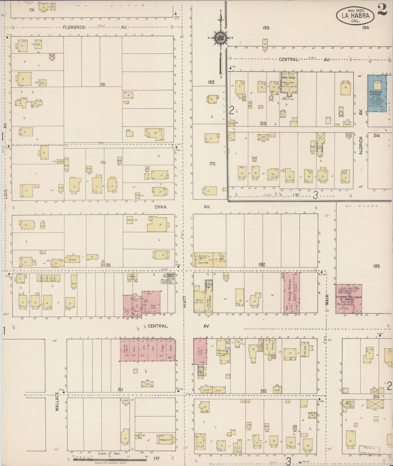 Sanborn Fire Insurance Map from La Habra, Orange County, California (1920), Sheet #0002 - Historic Sanborn Fire Insurance Map Print, vintage old map wall art, antique decor, genealogy gift, California California map