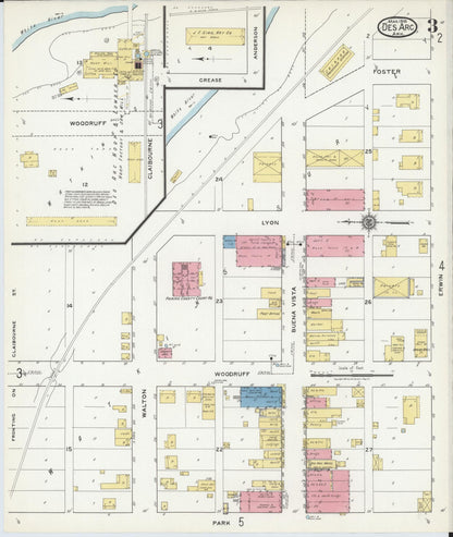 Sanborn Fire Insurance Map from Des Arc, Prarrie County, Arkansas (1918), Sheet #0003 - Complete Map Set gallery image, historic Sanborn map, vintage wall art, Arkansas Arkansas