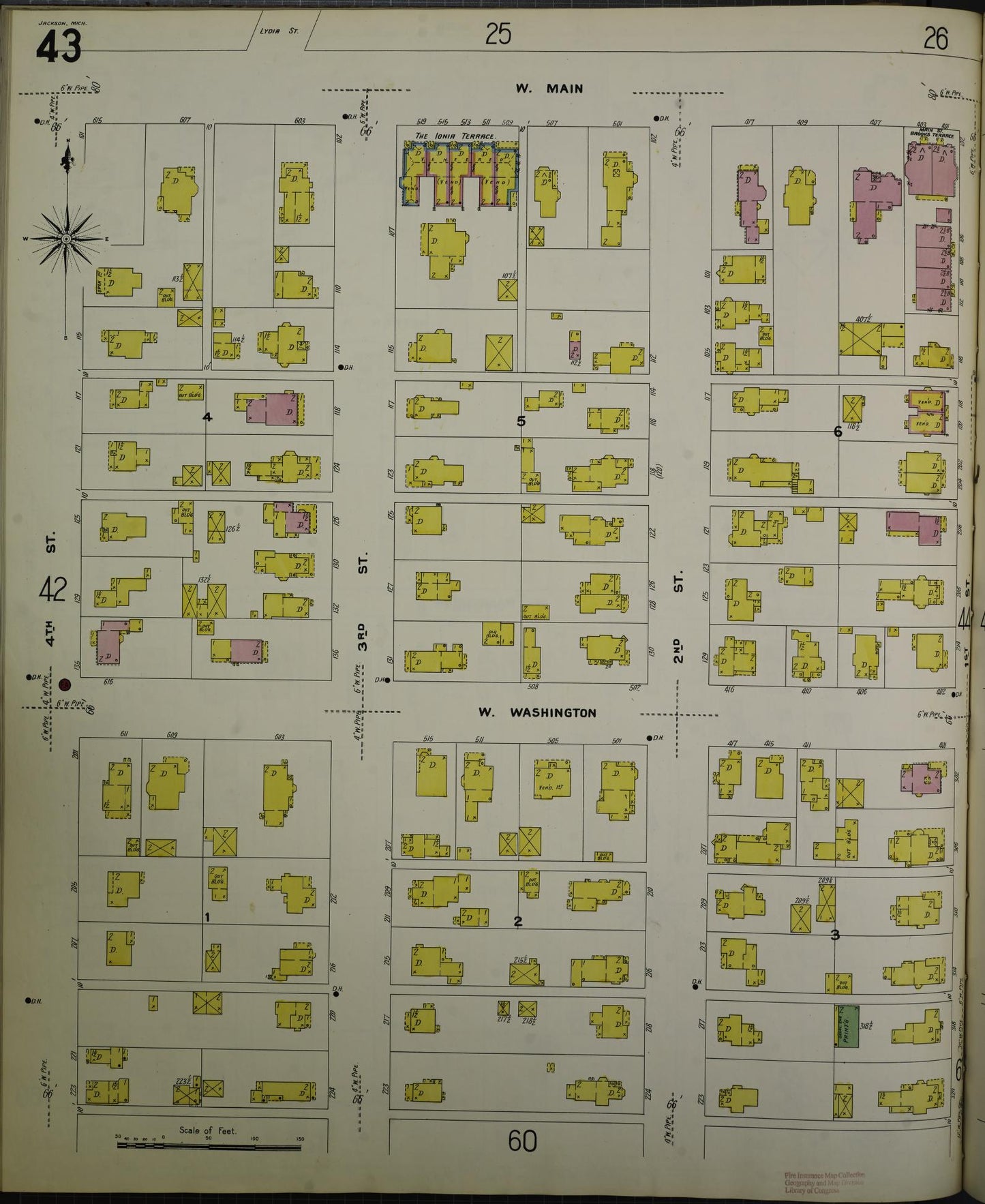 Sanborn Fire Insurance Map from Jackson, Jackson County, Michigan (1907), Sheet #0043 - Complete Map Set gallery image, historic Sanborn map, vintage wall art, Michigan Michigan
