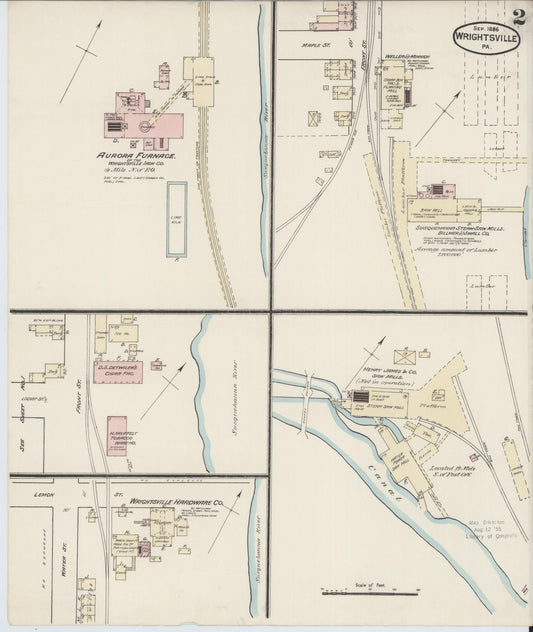 Sanborn Fire Insurance Map from Wrightsville, York County, Pennsylvania (1886), Sheet #0002 - Historic Sanborn Fire Insurance Map Print, vintage old map wall art, antique decor, genealogy gift, Pennsylvania Pennsylvania map