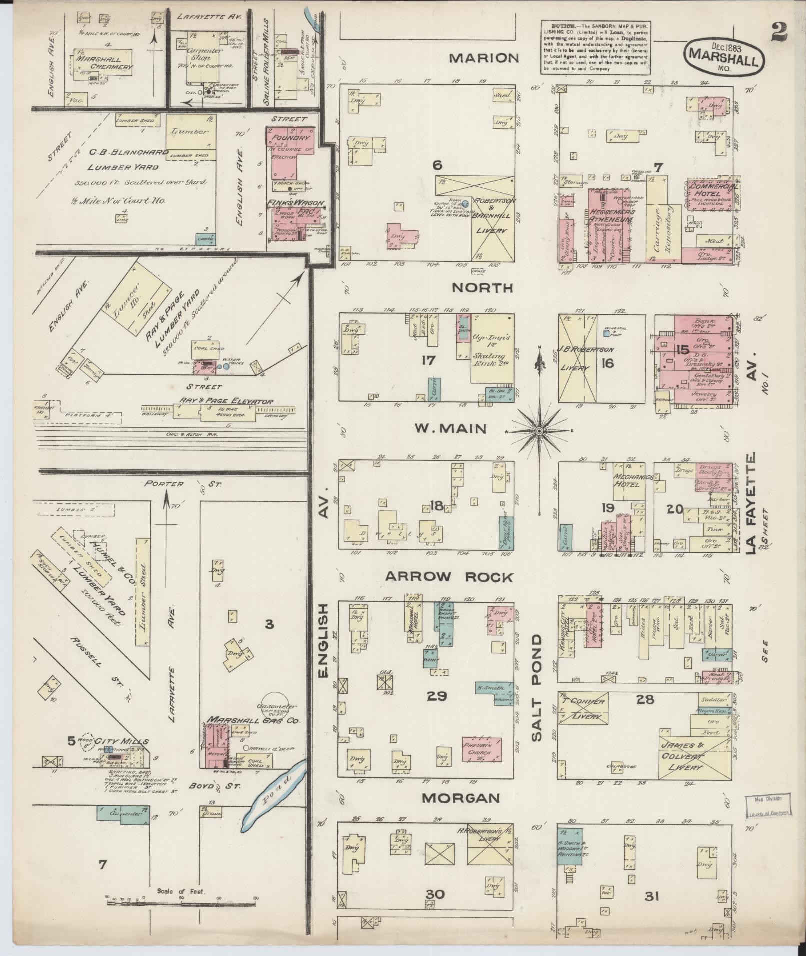 Sanborn Fire Insurance Map from Marshall, Saline County, Missouri (1883), Sheet #0002 - Historic Sanborn Fire Insurance Map Print, vintage old map wall art, antique decor, genealogy gift, Missouri Missouri map