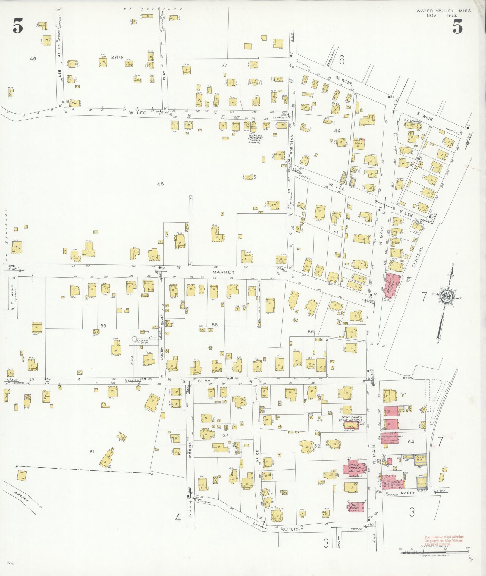 Sanborn Fire Insurance Map from Water Valley, Yalobusha County, Mississippi (1932), Sheet #0005 - Complete Map Set gallery image, historic Sanborn map, vintage wall art, Mississippi Mississippi