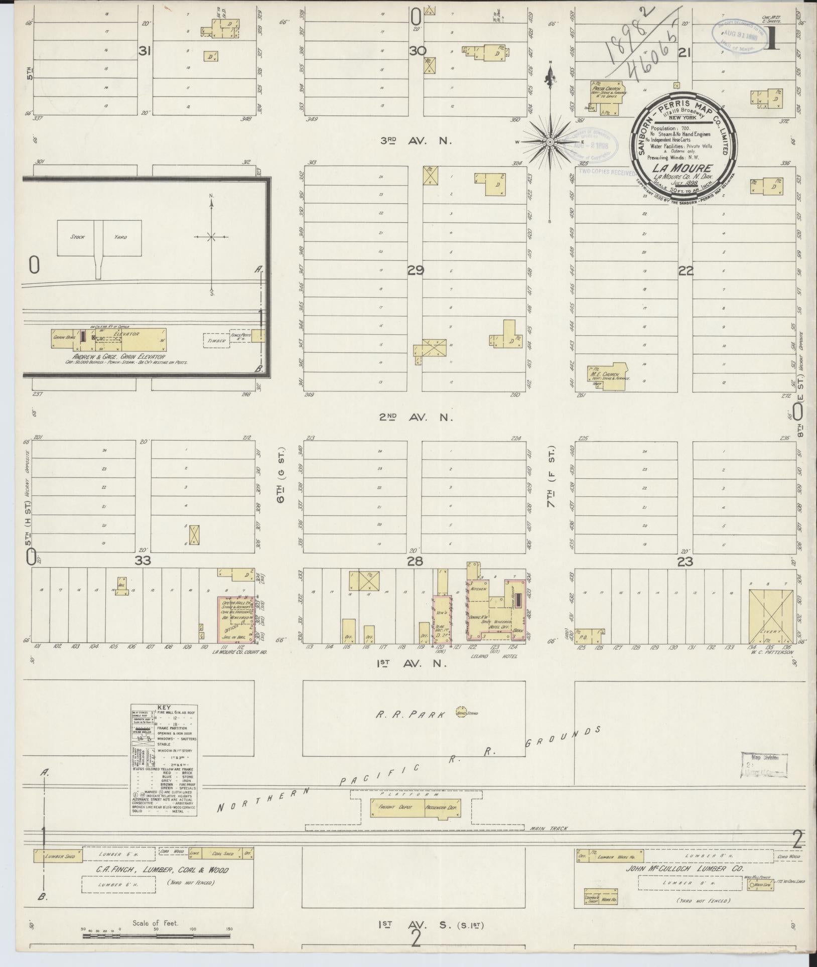 Sanborn Fire Insurance Map from La Moure, La Moure County, North Dakota (1898), Sheet #0001 - Complete Map Set gallery image, historic Sanborn map, vintage wall art, North Dakota North Dakota