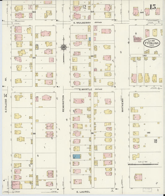 Sanborn Fire Insurance Map from Fort Collins, Larimer County, Colorado (1909), Sheet #0015 - Historic Sanborn Fire Insurance Map Print, vintage old map wall art, antique decor, genealogy gift, Colorado Colorado map