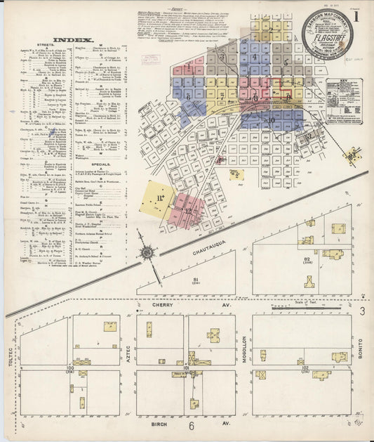Sanborn Fire Insurance Map from Flagstaff, Coconino County, Arizona (1910), Sheet #0001 - Complete Map Set gallery image, historic Sanborn map, vintage wall art, Arizona Arizona
