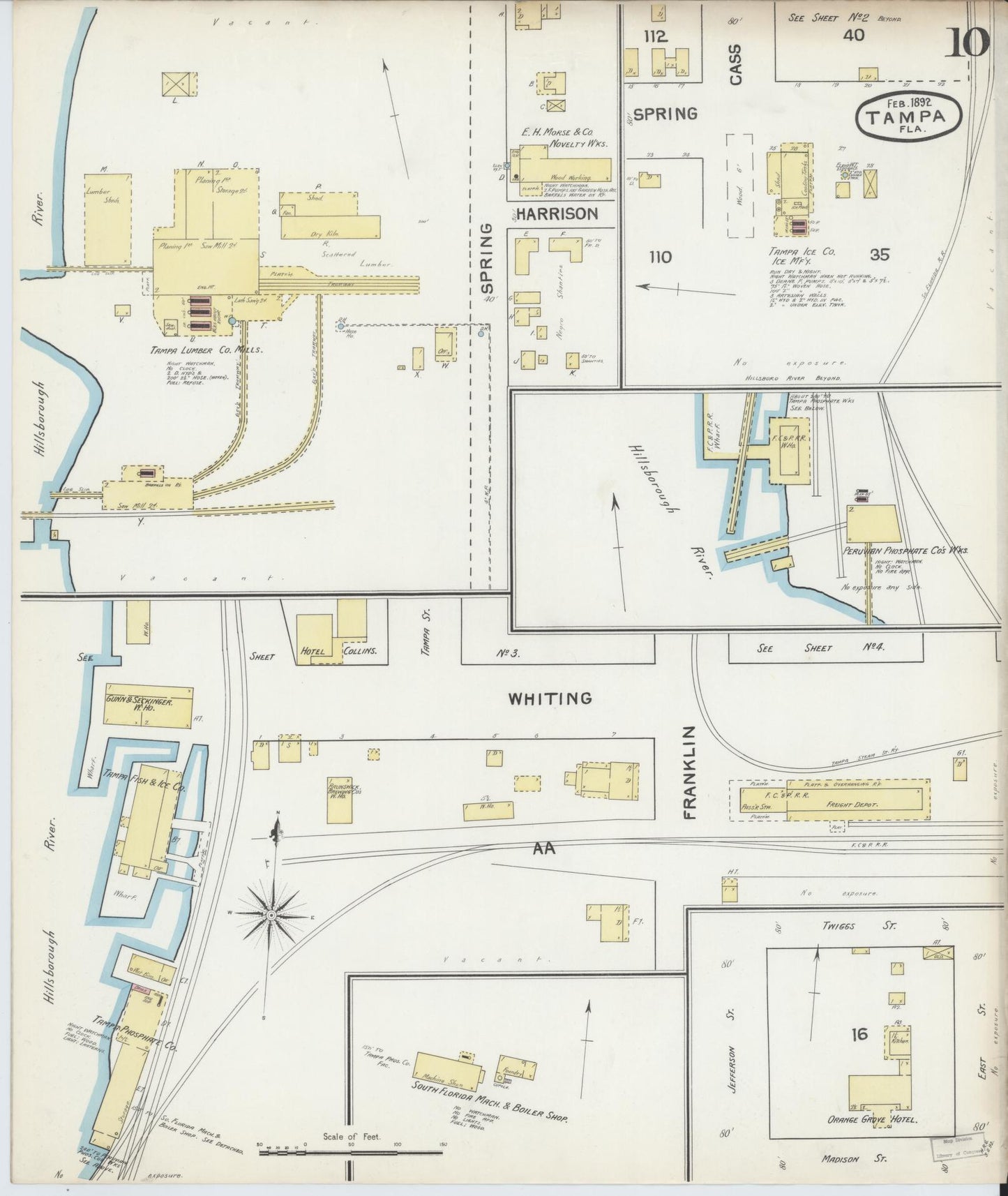 Sanborn Fire Insurance Map from Tampa, Hillsborough County, Florida (1892), Sheet #0010 - Historic Sanborn Fire Insurance Map Print, vintage old map wall art, antique decor, genealogy gift, Florida Florida map