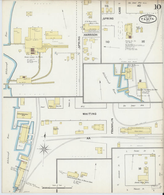 Sanborn Fire Insurance Map from Tampa, Hillsborough County, Florida (1892), Sheet #0010 - Historic Sanborn Fire Insurance Map Print, vintage old map wall art, antique decor, genealogy gift, Florida Florida map